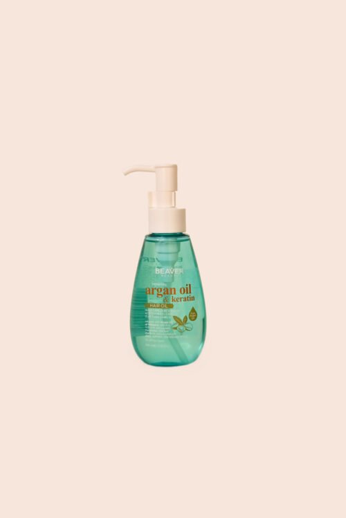Argan oil hair treatment bottle for frizz control, shine, and smooth, healthy-looking hair